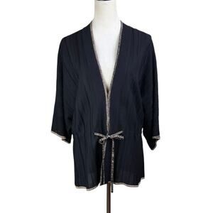 Exclusivley Misook Black Textured Knit Gold Trim Layering Cardigan Sweater